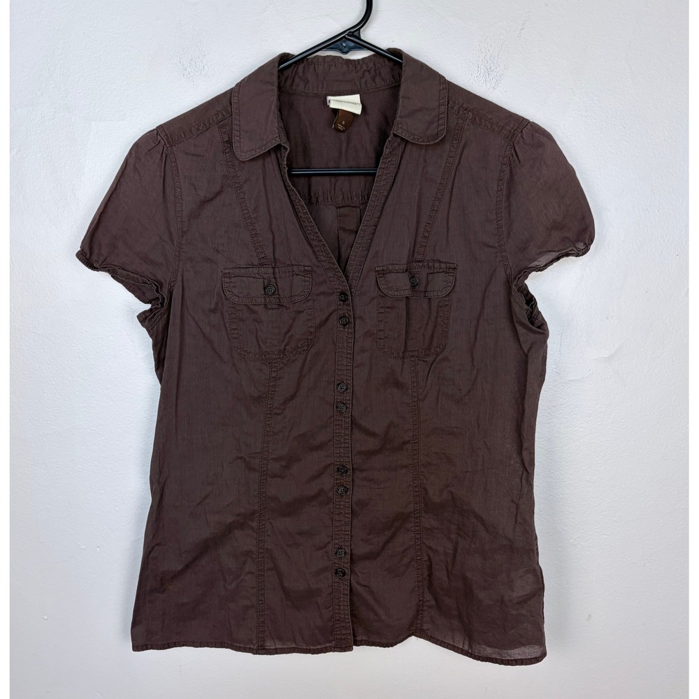 Sonoma Brown Collared Button Down Fitted T-Shirt … - image 1